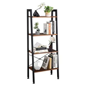 Vasitelan Ladder Shelf Bookshelf, Storage Rack, Bookcase with Steel Frame, for Living Room, Home Office, Kitchen, Bedroom (4 Tiers)