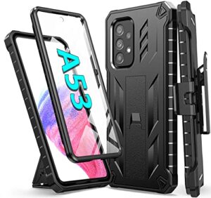 soios for samsung galaxy a53 5g case: with built-in screen protector & kickstand | full-body dual layer rugged belt-clip holster | heavy duty shockproof protective phone cover - 6.5inch - black