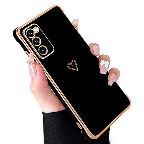 MZELQ Compatible with Samsung Galaxy S23 Plus 5G Case for Women Cute Luxury Love Heart Pattern Design Full Camera Protection Soft TPU Reinforced Corners Protective Plating Edge Phone Case - Black