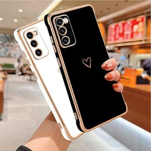 MZELQ Compatible with Samsung Galaxy S23 Plus 5G Case for Women Cute Luxury Love Heart Pattern Design Full Camera Protection Soft TPU Reinforced Corners Protective Plating Edge Phone Case - Black