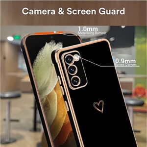 MZELQ Compatible with Samsung Galaxy S23 Plus 5G Case for Women Cute Luxury Love Heart Pattern Design Full Camera Protection Soft TPU Reinforced Corners Protective Plating Edge Phone Case - Black