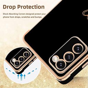 MZELQ Compatible with Samsung Galaxy S23 Plus 5G Case for Women Cute Luxury Love Heart Pattern Design Full Camera Protection Soft TPU Reinforced Corners Protective Plating Edge Phone Case - Black