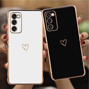 MZELQ Compatible with Samsung Galaxy S23 Plus 5G Case for Women Cute Luxury Love Heart Pattern Design Full Camera Protection Soft TPU Reinforced Corners Protective Plating Edge Phone Case - Black