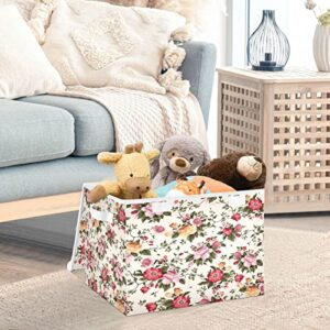 Floral Pattern Storage Basket 16.5x12.6x11.8 In Collapsible Fabric Storage Cubes Organizer Large Storage Bin with Lids and Handles for Shelves Bedroom Closet Office