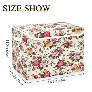 Floral Pattern Storage Basket 16.5x12.6x11.8 In Collapsible Fabric Storage Cubes Organizer Large Storage Bin with Lids and Handles for Shelves Bedroom Closet Office