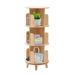 bjtdllx rotating bookshelf, 3 tiers freestanding storage shelf with support legs, 360° rotating bookshelf round bookcase magazines a4 papers organizer, for home office living room, wood 3 tiers