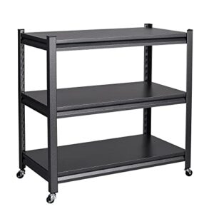 lissimo heavy duty storage shelving with wheels,3-tier metal garage shelves for storage, adjustable shelving unit for commercial warehouse basement storage rack(18" d x 34" w x 31.5" h)