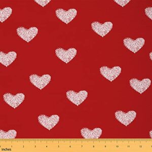 red white fabric by the yard cute heart pattern upholstery fabric for sewing valentine day gift decorative fabric cartoon geometric love heart outdoor fabric diy waterproof fabric,1 yard,red white