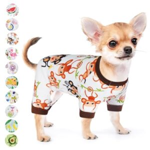 Dog Pajamas for Small Dogs Girl Boy Puppy Pjs Summer Pet Onesies for Chihuahua Yorkie Teacup Cute Soft Material Stretch Able Cat Clothes Outfit Apparel Doggy Jumpsuit (X-Large, Monkeys)