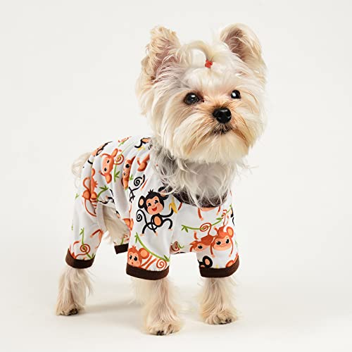 Dog Pajamas for Small Dogs Girl Boy Puppy Pjs Summer Pet Onesies for Chihuahua Yorkie Teacup Cute Soft Material Stretch Able Cat Clothes Outfit Apparel Doggy Jumpsuit (X-Large, Monkeys)