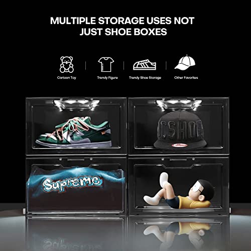 Boshen 1 Pack LED Shoe Display Cases with Voice Control Stackable Extra Large Sneaker Storage Box Magnetic Drop Side Shoe Collection Organizer for Mens 13.5 & Womens 14