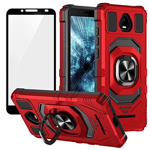 Ailiber for Schok Volt SV55 Phone Case, Schok Volt SV55 Case with Tempered Glass Screen Protector(SV55216), Ring Kickstand for Magnetic Car Mount, Heavy Duty Shockproof Cover for Schok Volt SV55-Red