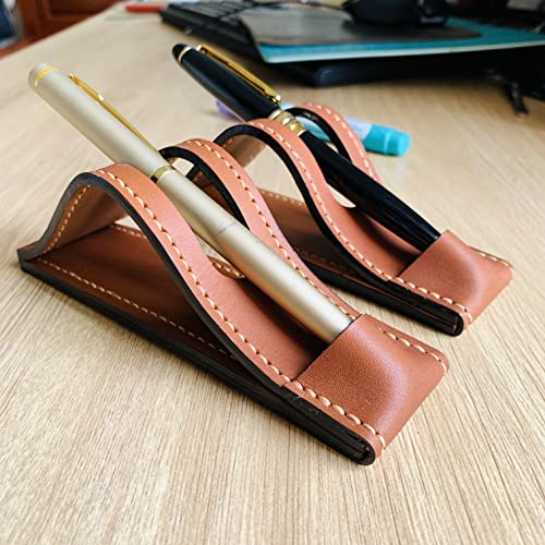 HMza Handmade Leather Fountain Pen Stand, Leather Pen Holder Office Pen Stand Gift for Boss, Husband, Wife, Friends or coworker, Leather Pen Stand for Desk gift for him her