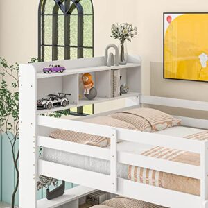 Harper & Bright Designs Full Over Bunk Beds with Bookcase Headboard, Solid Wood Bed Frame Storage, Safety Rail and Ladder, Kids/Teens Bedroom, Can Be converted into 2 Beds, White