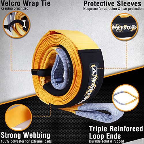 WOLFSTORM 20 Feet Heavy Duty Tow Straps with D Ring Shackles,41800 lbs Break Strength,Towing Recovery Straps,Winch Extension Emergency Off Road Kits,Protective Sleeves and Storage Bag