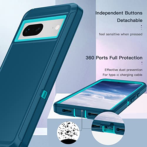 Hucasok for Google Pixel 7 Case Shockproof Rugged Full Body Protection Heavy Duty Dust/Drop Proof 3-Layer Durable Cover Case for Google Pixel 7 2022 Case, Turquoise