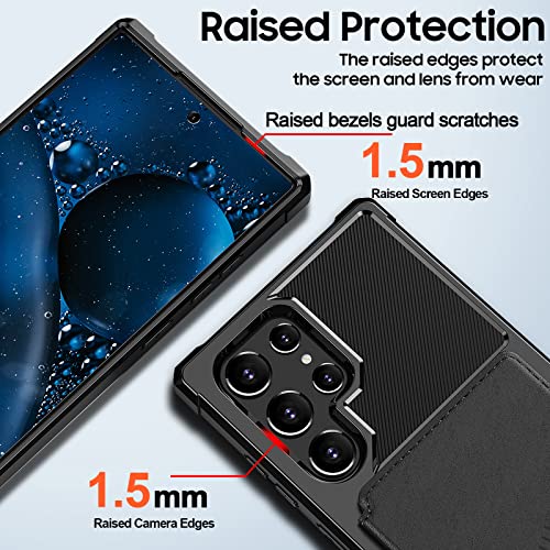 GooseBox for Samsung Galaxy S23 Ultra Wallet Case with Card Holder (5 Cards Slot), S23 Ultra Wallet Case for Women Men& Kickstand Double Layer TPU Heavy Duty Shockproof Rugged Case (Black)