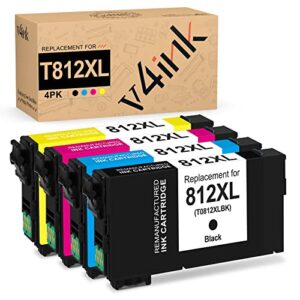 v4ink t812xl remanufactured ink cartridge replacement for epson 812xl t812 xl compatible with workforce pro wf-7820 wf-7840 ec-c70 series inkjet printer 4 packs (black,cyan,magenta,yellow)
