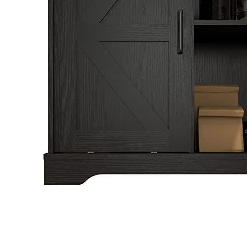 Panana Sliding Barn Door Buffet Sideboard Storage Cabinet Coffee Bar Kitchen Farmhouse Style (Black)