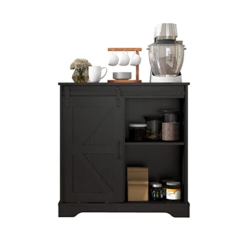 Panana Sliding Barn Door Buffet Sideboard Storage Cabinet Coffee Bar Kitchen Farmhouse Style (Black)