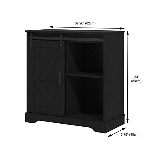 Panana Sliding Barn Door Buffet Sideboard Storage Cabinet Coffee Bar Kitchen Farmhouse Style (Black)