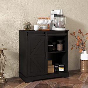 Panana Sliding Barn Door Buffet Sideboard Storage Cabinet Coffee Bar Kitchen Farmhouse Style (Black)