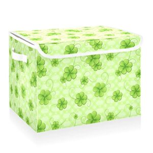 cataku shamrock green storage bins with lids and handles, fabric large storage container cube basket with lid decorative storage boxes for organizing clothes