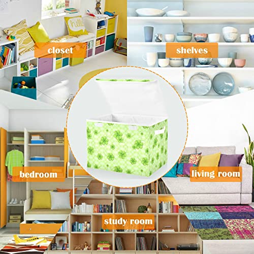 CaTaKu Shamrock Green Storage Bins with Lids and Handles, Fabric Large Storage Container Cube Basket with Lid Decorative Storage Boxes for Organizing Clothes