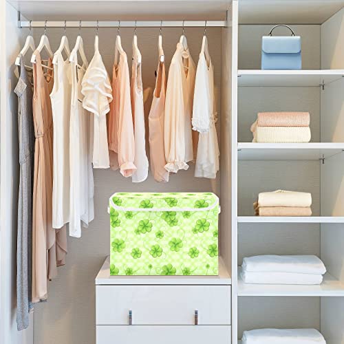 CaTaKu Shamrock Green Storage Bins with Lids and Handles, Fabric Large Storage Container Cube Basket with Lid Decorative Storage Boxes for Organizing Clothes