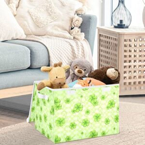 CaTaKu Shamrock Green Storage Bins with Lids and Handles, Fabric Large Storage Container Cube Basket with Lid Decorative Storage Boxes for Organizing Clothes