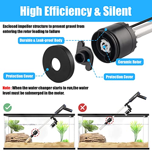 FREESEA Electric Aquarium Gravel Cleaner: Automatic Gravel Vacuum Cleaner Fish Tank Cleaning Tools for Change Water Wash Sand (DC 12V, 6W)