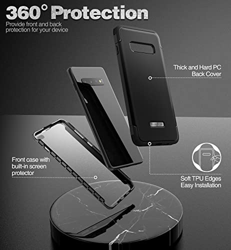 SURITCH for Samsung Galaxy S10 Plus Case, [Built-in Screen Protector] 360° Full Protection Military Grade Shockproof Rugged Bumper Thick Protective Phone Cover for Samsung S10 Plus 6.4 Inch - Black