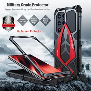 KumWum Armor Phone Case for Samsung Galaxy S23 Ultra Military Grade Drop Protection Cover S23Ultra 5G Heavy Duty Hybrid Metal Bumper Built-in Silicone Shockproof Dustproof - Black + Red