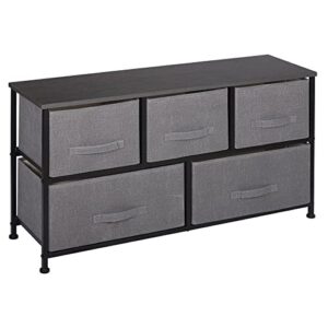 zeny extra wide dresser storage tower - storage tower unit for bedroom, hallway, closet, office organization - steel frame, wood top, easy pull fabric bins - 5 drawers, grey top