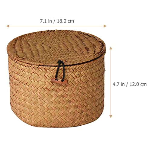 Decorative Wicker Storage Bins with Lids Woven Rattan Seagrass Storage Basket Round Household Organizer Boxes for Organizing Shelves Bathroom Bedroom