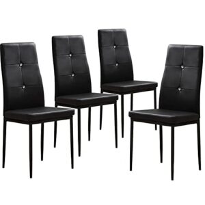 wisoice dining chairs set of 4, black chairs for dining room, kitchen chairs with high back, pu leather seat and metal frame