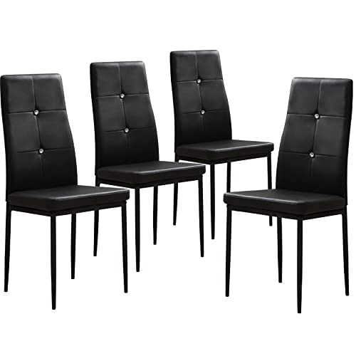 WISOICE Dining Chairs Set of 4, Black Chairs for Dining Room, Kitchen Chairs with High Back, PU Leather Seat and Metal Frame