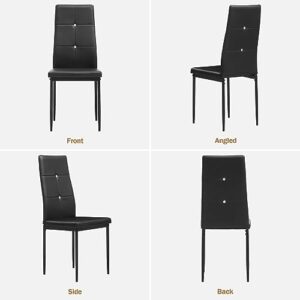 WISOICE Dining Chairs Set of 4, Black Chairs for Dining Room, Kitchen Chairs with High Back, PU Leather Seat and Metal Frame