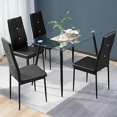 WISOICE Dining Chairs Set of 4, Black Chairs for Dining Room, Kitchen Chairs with High Back, PU Leather Seat and Metal Frame