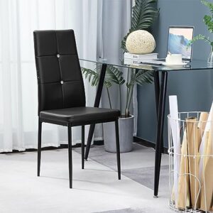 WISOICE Dining Chairs Set of 4, Black Chairs for Dining Room, Kitchen Chairs with High Back, PU Leather Seat and Metal Frame