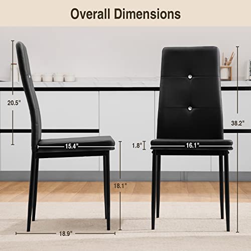 WISOICE Dining Chairs Set of 4, Black Chairs for Dining Room, Kitchen Chairs with High Back, PU Leather Seat and Metal Frame