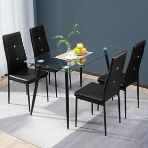 WISOICE Dining Chairs Set of 4, Black Chairs for Dining Room, Kitchen Chairs with High Back, PU Leather Seat and Metal Frame