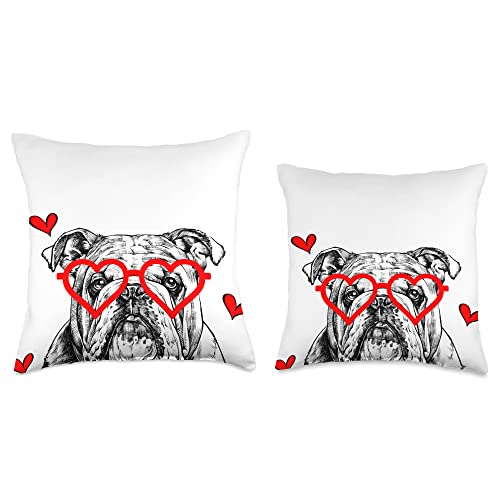 Happy Valentine's Day for English Bulldog Lover English Bulldog with Heart Glasses Valentines Day Dog Mom Throw Pillow, 18x18, Multicolor