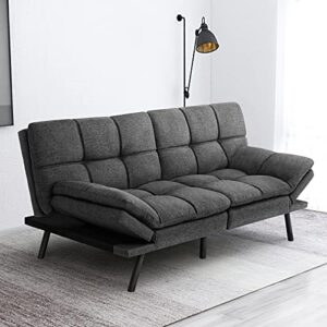 iululu grey futon sofa bed, modern convertible sleeper couch daybed with adjustable armrests for studio, apartment, office, compact living, bonus room, overnight guests
