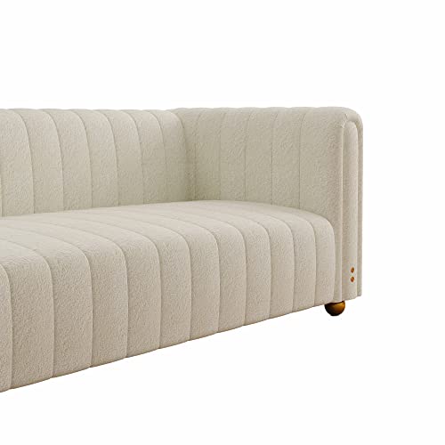 Emerald Green Velvet Couch, 80 Inch Wide Mid-Century Modern Sofa Velvet Tufted Upholstered Velvet Sofa Love Seats Sofa with Golden Leg, 3 Seat Sofa Big Comfy Couch Sofas for Livingroom (White Teddy)