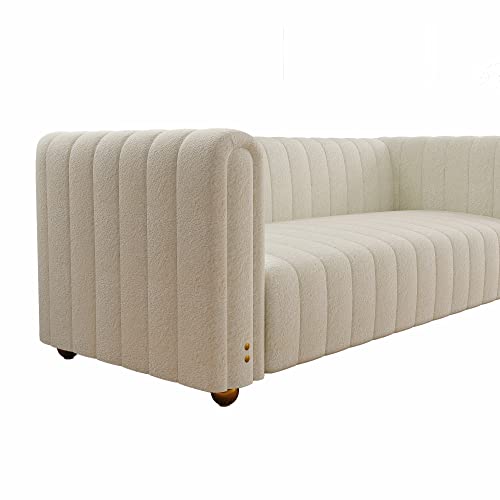 Emerald Green Velvet Couch, 80 Inch Wide Mid-Century Modern Sofa Velvet Tufted Upholstered Velvet Sofa Love Seats Sofa with Golden Leg, 3 Seat Sofa Big Comfy Couch Sofas for Livingroom (White Teddy)