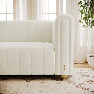 Emerald Green Velvet Couch, 80 Inch Wide Mid-Century Modern Sofa Velvet Tufted Upholstered Velvet Sofa Love Seats Sofa with Golden Leg, 3 Seat Sofa Big Comfy Couch Sofas for Livingroom (White Teddy)