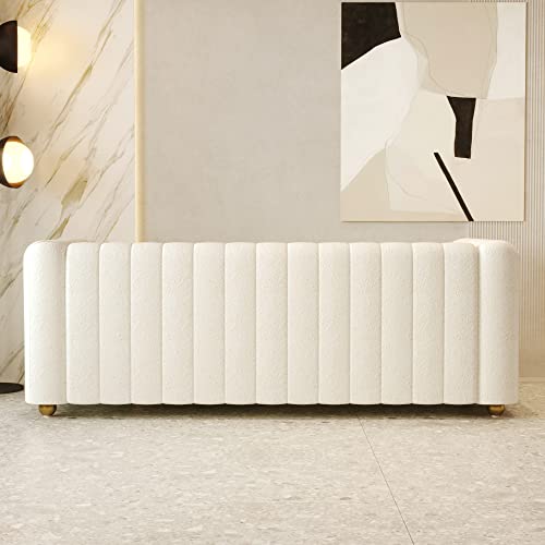 Emerald Green Velvet Couch, 80 Inch Wide Mid-Century Modern Sofa Velvet Tufted Upholstered Velvet Sofa Love Seats Sofa with Golden Leg, 3 Seat Sofa Big Comfy Couch Sofas for Livingroom (White Teddy)