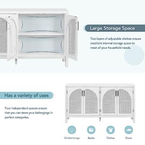 LUMISOL Accent Buffet Cabinet with Rattan Doos, Modern Sideboard and Buffet Table Console Table with Adjustable Shelves for Living Room, White