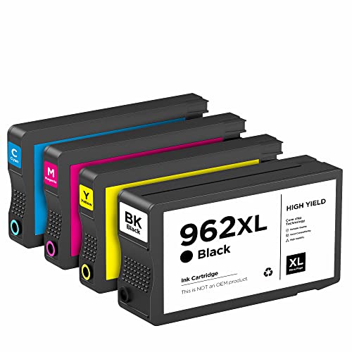 Yocare 962xl 962 XL Combo Pack Ink Cartridges Replacement for 962XL Compatible with Officejet 9010 9015 9025 9012 9013 9016 9019 9018 9020 Printer (Black & Cyan & Magenta & Yellow)-4 Packs